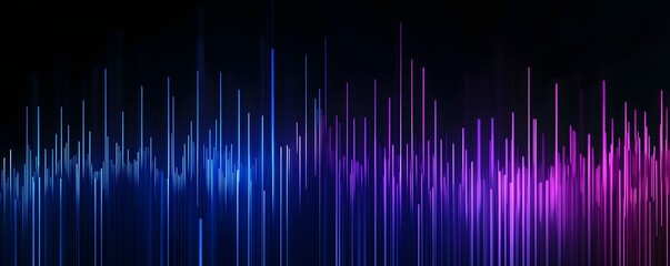 Abstract sound wave visualization with vibrant blue and purple neon glowing vertical lines against a dark background digital art digital illustration