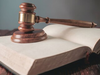 Judge's gavel on open law book symbolizing justice