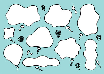 悩みや不安を表すもやもや吹き出しセット　ぐるぐる・冷や汗　手書き風