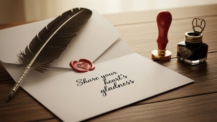 Handwritten letter with quill and wax seal
