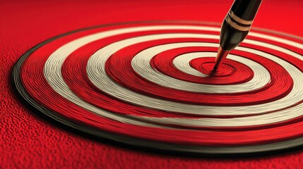 Clean vector illustration of a perfectly aimed arrow hitting the bullseye of a red and white target, flat icon style, smooth edges, simple composition, ideal for UI and presentation visuals