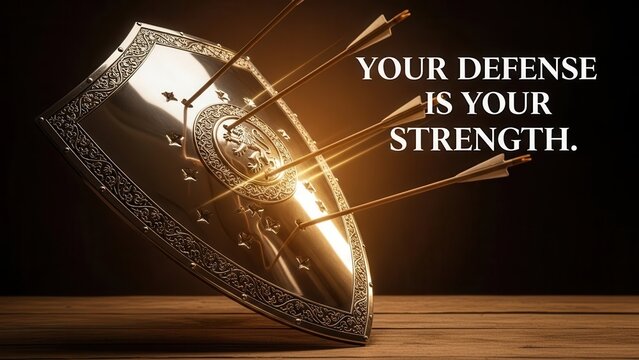 Medieval Shield Deflecting Arrows Showing Strength and Defense