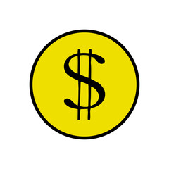 Fototapeta premium Simple Handdrawn Dollar Coin Currency Icon with Yellow and Black Lines