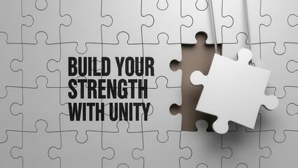 Puzzle pieces forming unity and strength with text