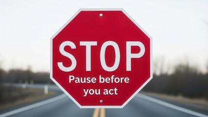 Red octagonal stop sign with text