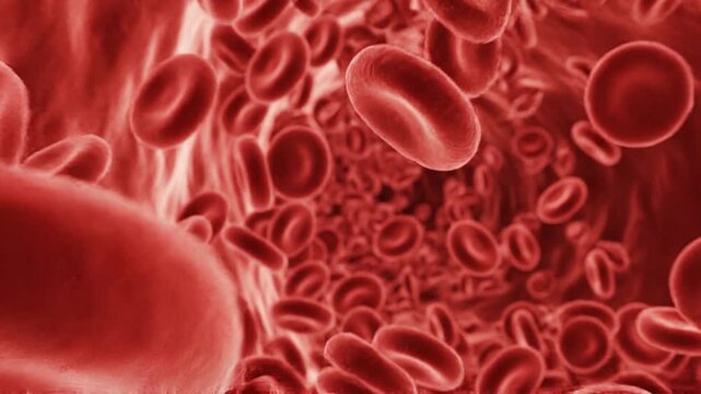 Close-up of red blood cells flowing in bloodstream