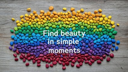 Rainbow of Stones with Inspirational Quote