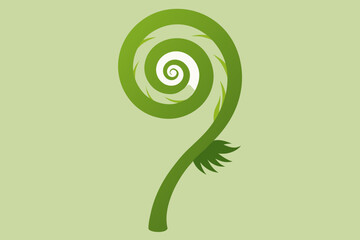Green Fern Frond Unfurling in a Spiral nature