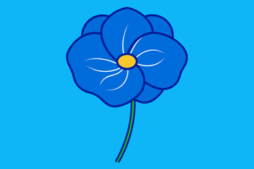 Single Blue Flower with Yellow Center on Blue Background