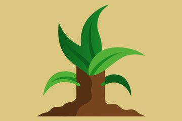 Stylized Green Plant Growing From Brown Soil sprout
