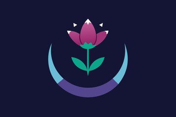 Stylized Pink Tulip With Crescent Moon Design abstract