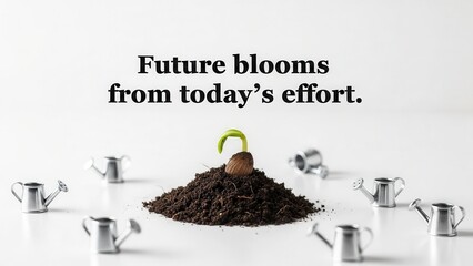 Sprout growing from soil, representing future blooms from effort