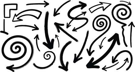 Fototapeta premium A collection of hand-drawn arrows and swirls on a white background