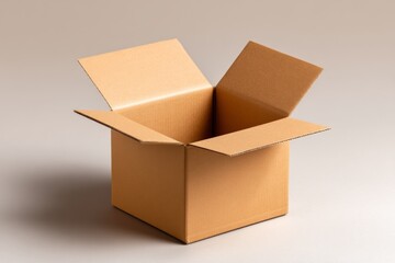 Open Plain Cardboard Shipping Box on Neutral Background with Slightly Raised Lid