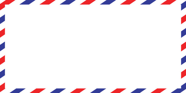 Air mail letter. Post stamp. Airmail frame postcard. Blue red stripes pattern. Mockup template envelope. Vector illustration,eps.10