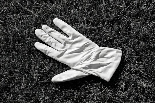 Single White Glove Kept on Grass While Pair is Lost and Incomplete Preparation