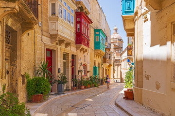 Typical Street View  of picturesque  Vittoriosa (Birgu)  Valletta,Malta,Europe