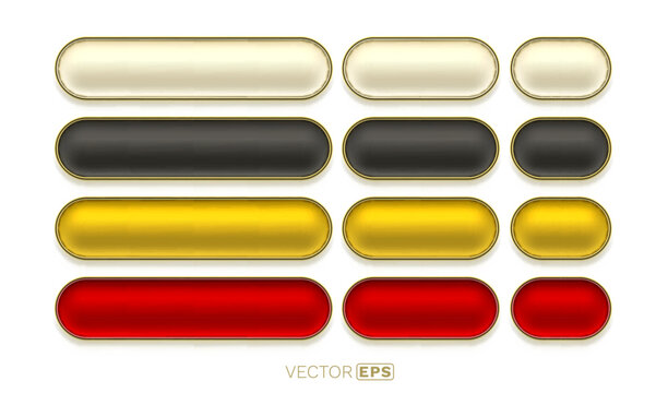 Modern glossy web buttons with golden frames in various colors and sizes, perfect for user interface design.