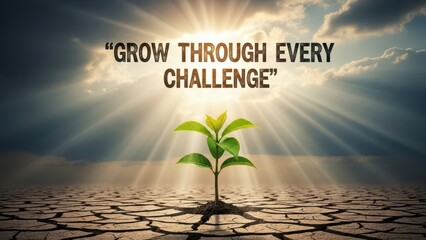 Young Plant Growing Through Cracked Earth Under Sunlight