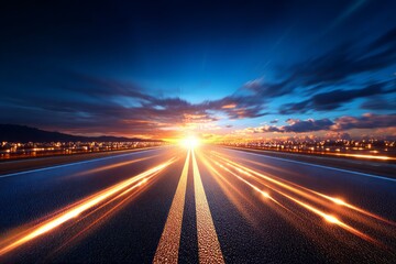 Obraz premium Abstract Road Journey Toward the Horizon with Light and Shapes of Narrowing Perspective