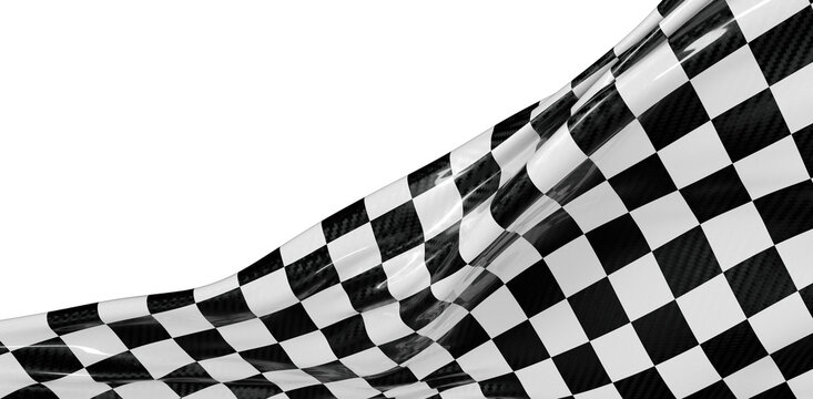 Dynamic image of a checkered racing flag waving gracefully in front of a clean white backdrop, symbolizing speed and vic