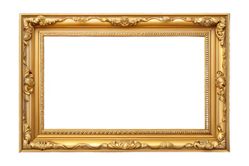 Ornate gold frame with floral details isolated on a transparent background