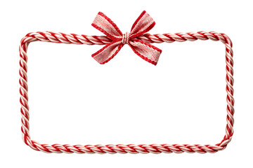 Red and white twisted rope border with bow on isolated on a transparent background