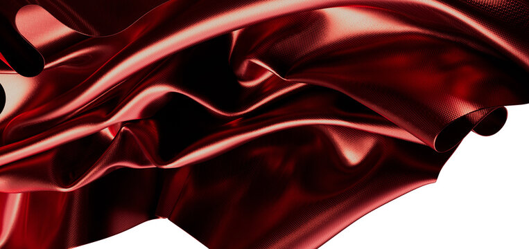 Elegant silk fabric in rich red color waves, creating texture and a sense of movement. Ideal for fas