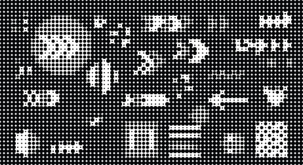 Fototapeta premium Black and white halftone pattern of varying sized circles creating abstract shapes