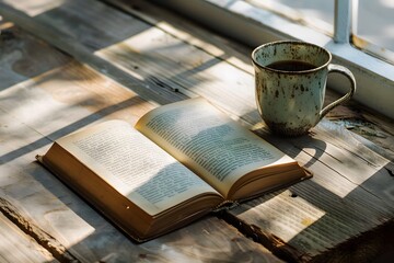 Fototapeta premium Quiet Morning Reading with Coffee by the Window