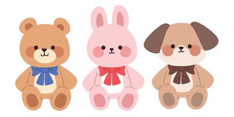 Obraz premium Cute plush toy animals vector illustration set