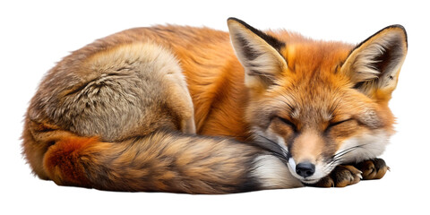 Sleeping red fox curled up on white background isolated on a transparent background sleeping fox animal