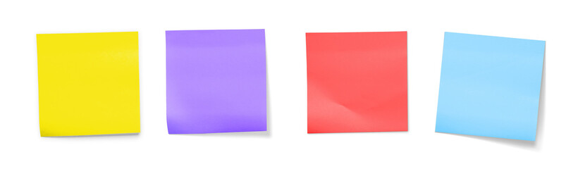 Colorful Sticky Notes in Neon Colors Arranged in Row on transparent Background