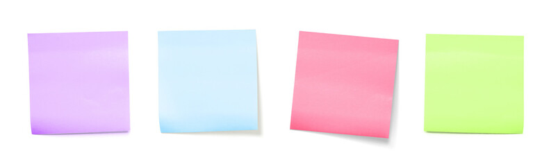 Colorful Sticky Notes in Neon Colors Arranged in Row on transparent Background