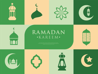 Ramadan Kareem Islamic Symbols Flat Design Greeting Card Background