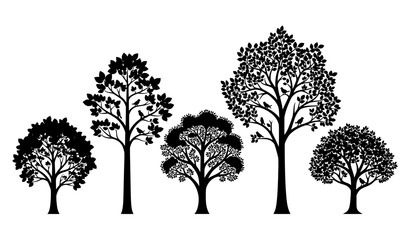 Fototapeta premium Decorative tree silhouette vector illustration with perched birds and abstract forest design