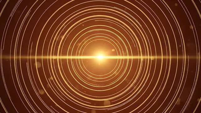 Stunning golden light rays creating a mesmerizing circular pattern against a deep brown background for captivating design projects.