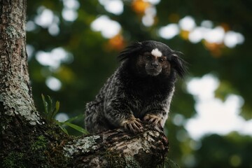 Marmoset on a mossy branch