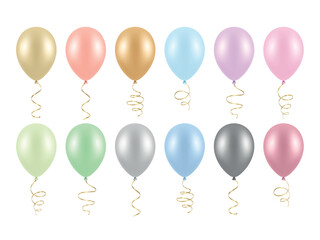 Obraz premium Vector 3d Realistic Pastel Colorful Balloon Icon Set, Isolated. Colorful Party Balloons, Isolated. Birthday Balloons Set. Helium Balloon for Celebration, Festive Decor, Event Design