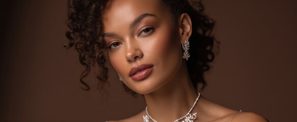 The Woman Wearing Elegant Diamond Jewelry in Soft Studio Portrait Lighting