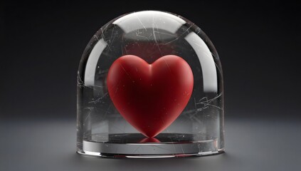 Red Heart Protected Under Glass Dome