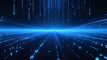 Digital data stream in blue light