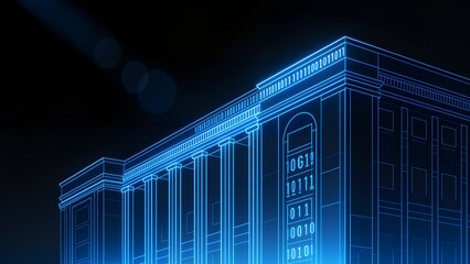 Digital blueprint of a classical building