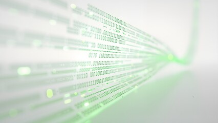 Binary code stream with green glow