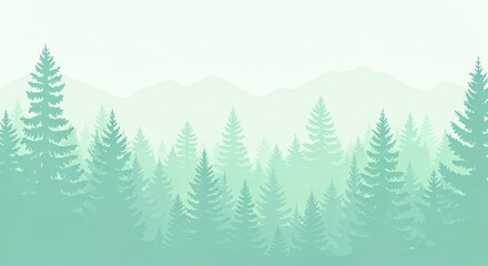 Fototapeta premium Serene Forest Background with Layered Evergreen Trees and Soft Pastel Tones