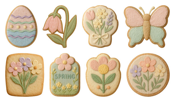 PNG Colorful spring-themed decorative cookies, transparent background