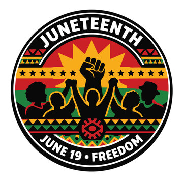 Juneteenth Freedom and Unity Seal Logo Illustration
