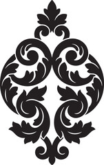 Minimalist solid black floral ornament damask symbol for luxury branding and logo design. © Tahmina