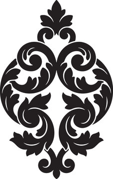 Minimalist solid black floral ornament damask symbol for luxury branding and logo design.