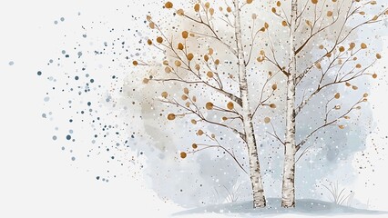 Watercolor painting of two birch trees with a soft, dreamy aesthetic, evoking a sense of calm and natural beauty